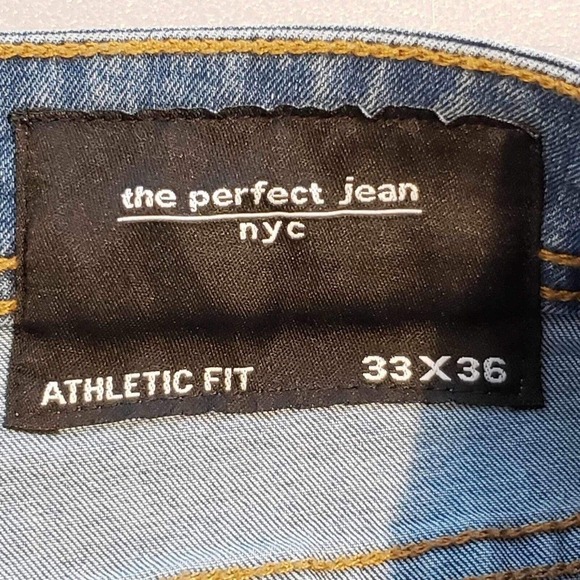 The Perfect Jean NYC Mens Size 33X36 Athletic Fit Stretch Blue Wash Distressed - Picture 9 of 10